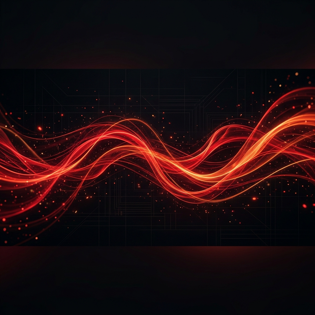 Abstract red and orange digital energy waves — Thinkads